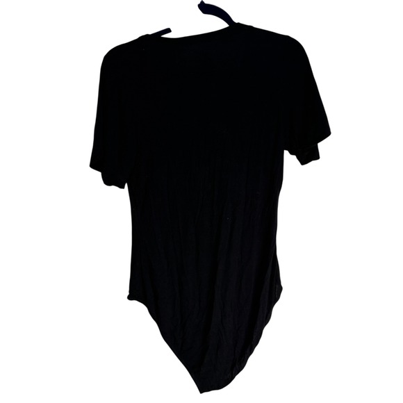 Free People Black Deep V Neck Short Sleeve Thong Bodysuit L Made in USA - Picture 9 of 10